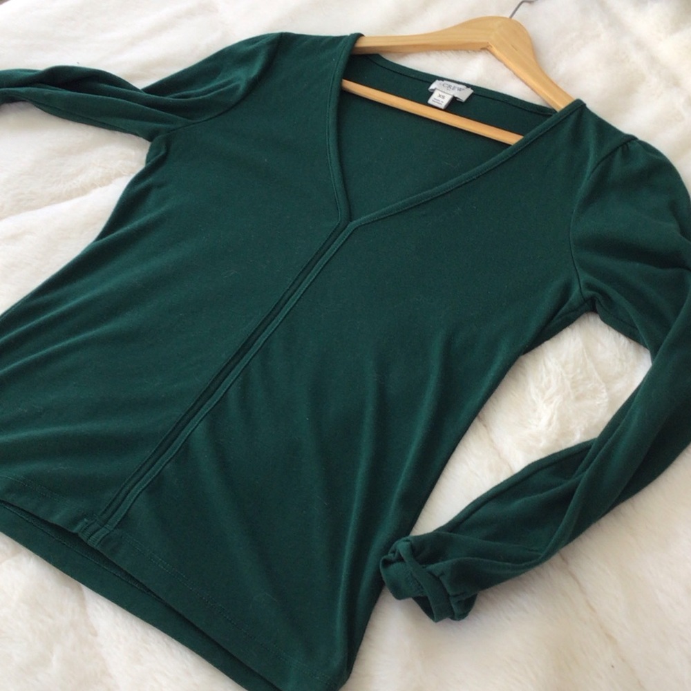 J.Crew Deep Emerald Green V-Neck Blouse XS - Picture 4 of 14